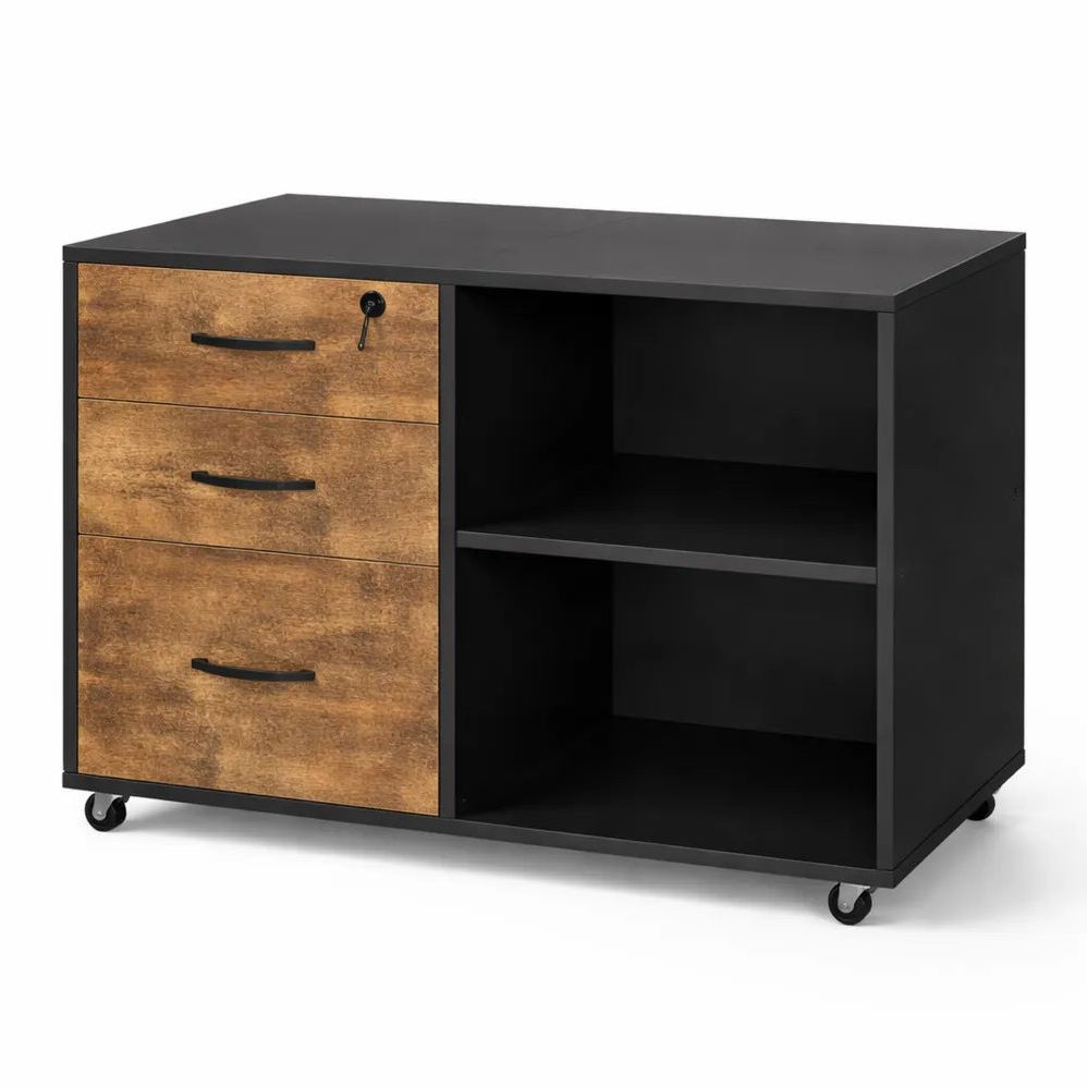Caisson de Bureau 3 Tiroirs, Mobile sur Roulettes, Sécurité et Rangement Polyvalent