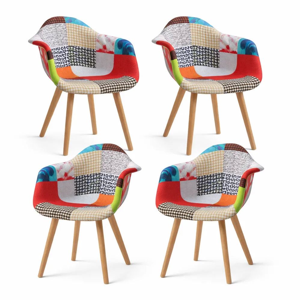 Ensemble de 4 Chaises de Salle à Manger en Lin Patchwork
