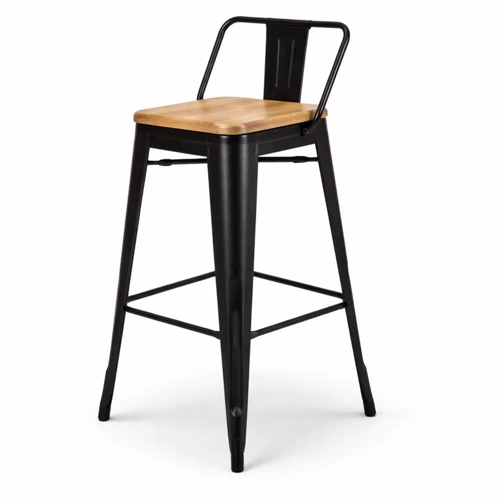 Tabourets de Bar Industriels en Métal et Bois - Hauteur 66 cm